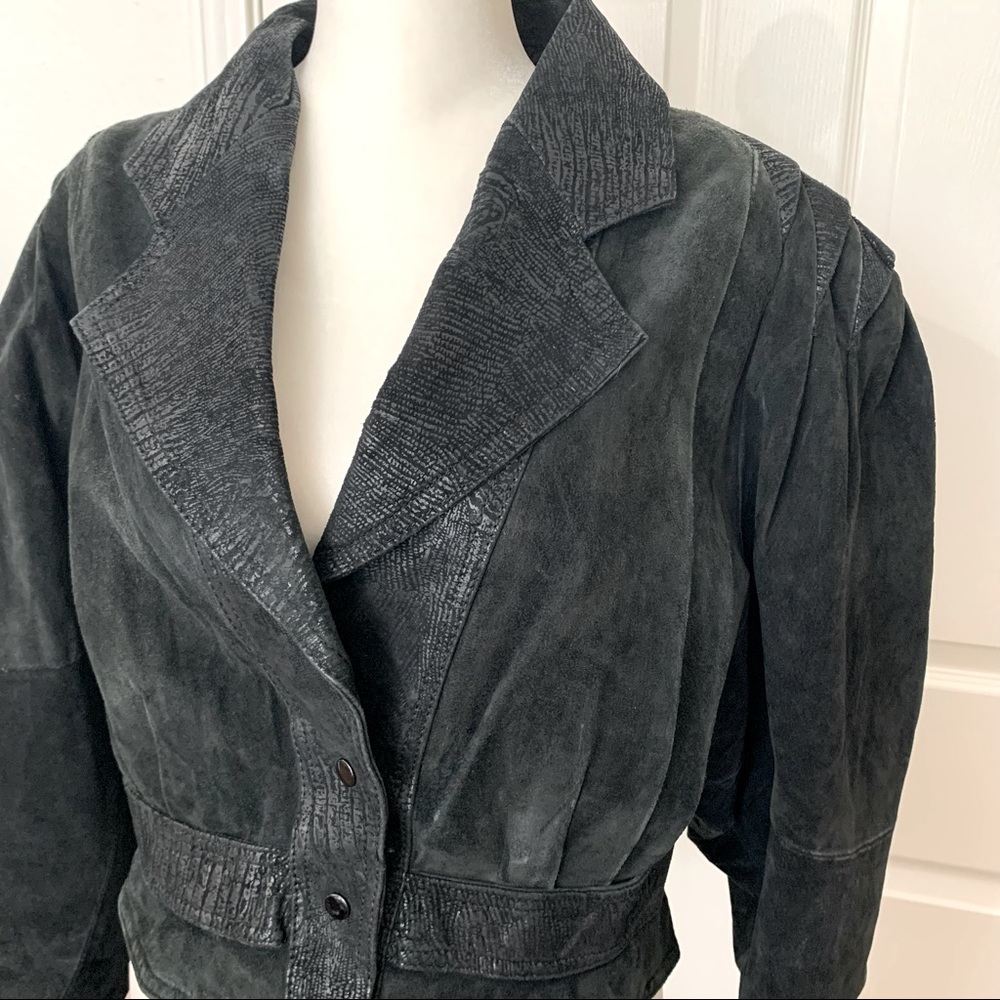 Vtg 80s Black Leather Jacket, Puff Sleeves, Sz S - Picture 1 of 13